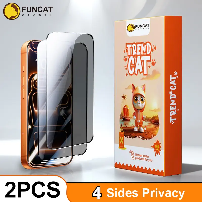 FUNCAT GLOBAL [2PCS] 360° Privacy [4 sides Privacy] Screen Protector. Screen Protect Film for iPhone 1716/15/14/13/12 (On Sale for iPhone)  [UP, DOWN, LEFT, RIGHT] Anti-Spy, Fingerprint-Proof. Tempered Glass, Handset Cover, Full Protection.