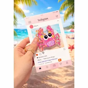 Summer Crab MagSafe Phone Grip, Cute Pink Beach Aesthetic Pop Socket, Magnetic Phone Holder for iPhone Kindle, Kawaii Ocean Animal Gift for Her