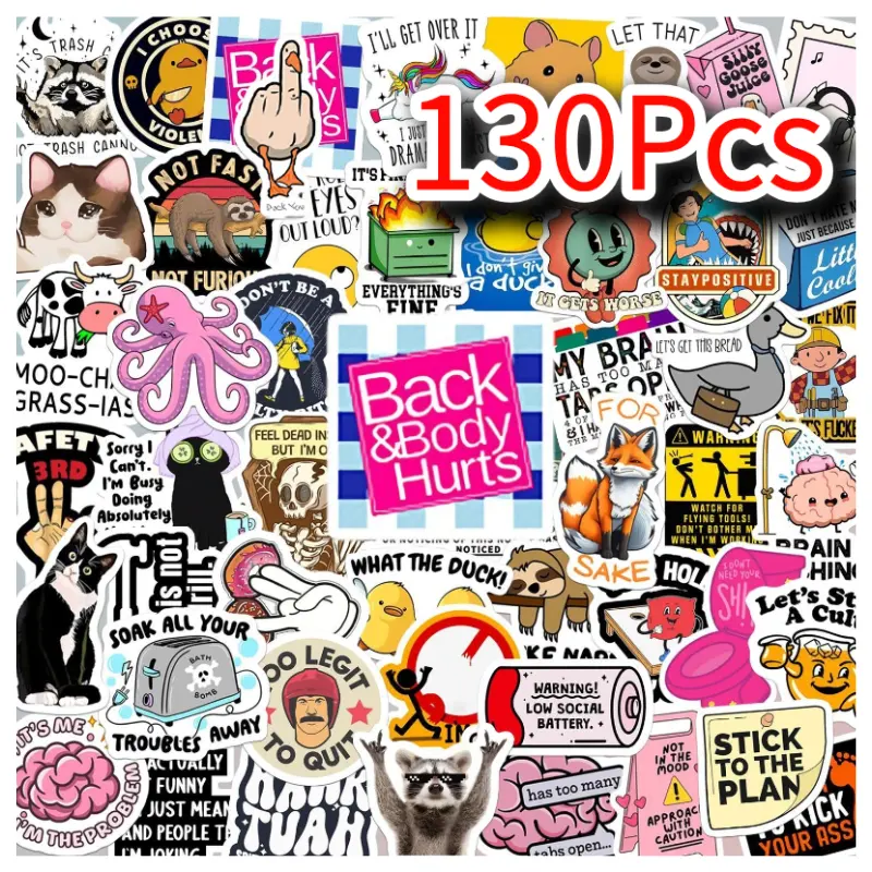 130PCS Funny Meme Stickers Pack for Adults – No Repeat, Snarky, Sarcastic & Bold Humor Waterproof Vinyl Decals, Trendy Stickers for Laptop, Hydroflask, Phone, Car, Journal, Perfect Gag Gift for Men & Women