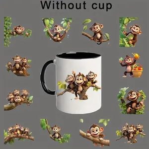 12 Cute Monkey UV DTF Transfer Stickers- High-Quality Decorative Stickers for Cups, Bottles, And School Supplies, Featuring Vivid 2D Cartoon Monkey Designs(Uv Film Solely, Cups Not Included), Monkey Stickers