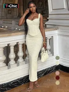 Two-Piece Set Women's Solid Color Fitted Top & Skirt, Elegant Chic Fashion Casual Top & Skirt for Daily Outdoor Wear, Women's Clothing for Summer, Womenswear