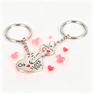 B Romantic 2pc Heart Keychain Set for Couples – Men Women Anniversary, 520 Gift, Matching Lovers Jewelry