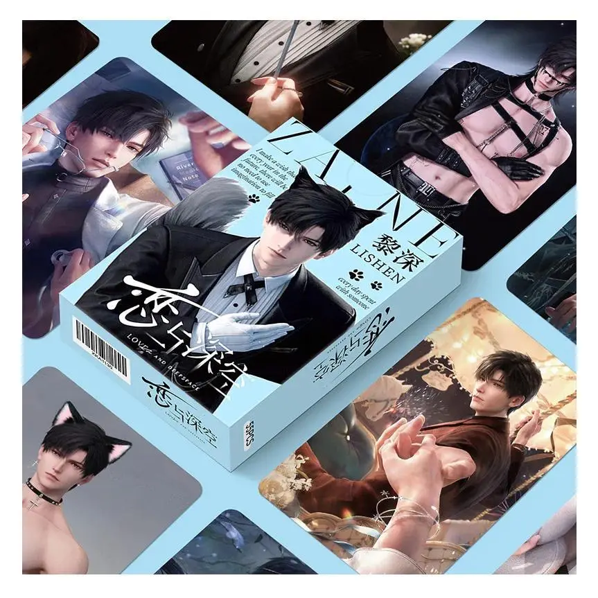 55Pcs/Set Love and Deepspace Laser Lomo Photocards, Game Character Collectible Cards with Sylus, Zayne, Rafayel, Xavier, Caleb, Christmas Gift for Game Fans