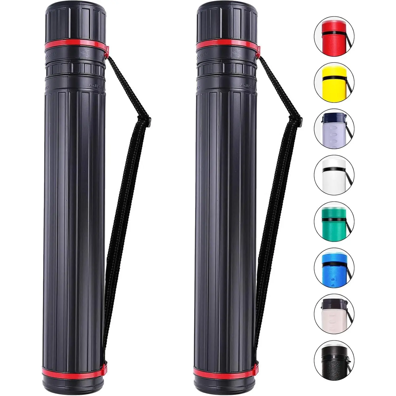 2-Pack XX-Large Extendable Poster Tubes Expand from 30.5" to 50" with  Strap | Carry Documents, Blueprints, Drawings and Art | Black Portable Durable Round Storage Cases