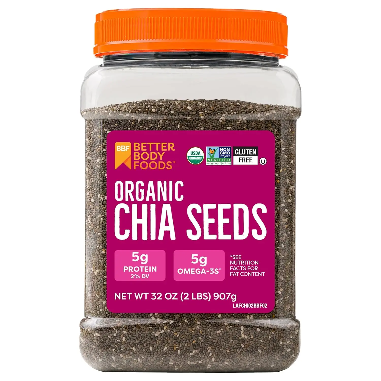 Organic Chia Seeds 2 lbs (32 Oz) – Omega-3 Rich, Non-GMO, Gluten Free, High Fiber Superfood, Keto & Vegan Friendly