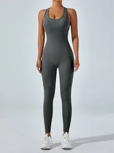 Women's High Elasticity Yoga Pants, Backless One-Piece Leggings, Tight-Fitting Butt-Lifting Long Sports Wear, European & American Style, Yoga Jumpsuits, Workout Jumpsuit