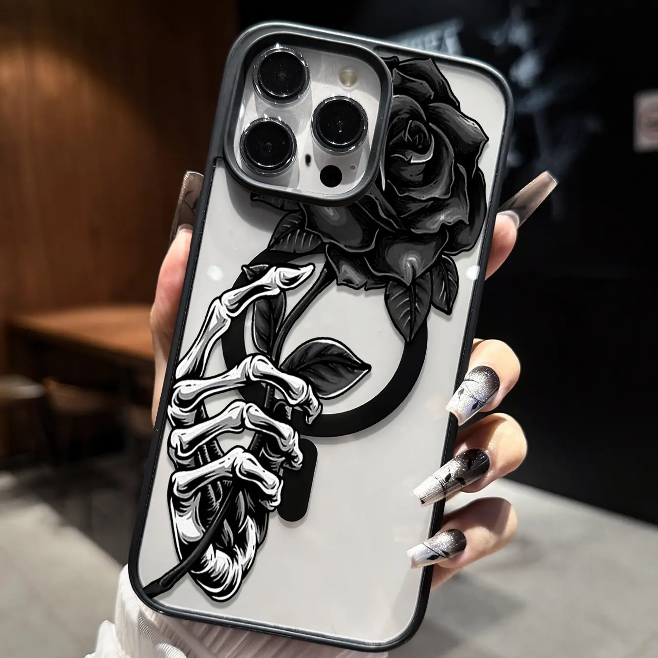 Skeleton Hand Black Rose Phone Case by CasePop