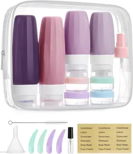 18 Pack TSA Approved Travel Bottles for Toiletries, Leak Proof Silicone Travel Size Containers Bottles for Shampoo, Purple
