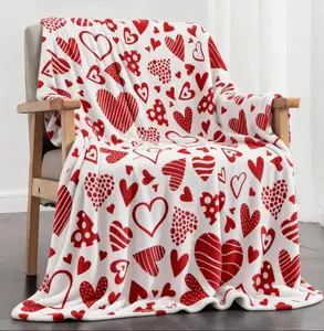 Heart Pattern Flannel Blanket, 1 Count Soft Comfortable Throw, Air-conditioned Room Blanket,Valentine's Day Gift for Men Women