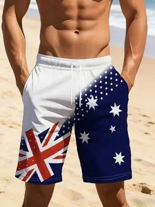 Trendy Men's Casual Gym Shorts, Polyester Geometric Design, Summer Street Fashion, 3D Random Print, Fitted Beach Pants