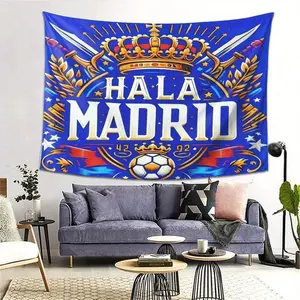 Hala Madrid Tapestry - Vibrant Soccer Fan Wall Art | Perfect for Living Room, Bedroom, Office Decor, Indoor Use Cotton Decorative