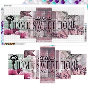 5pc 5D DIY Full Round Drill Diamond Painting Home Sweet Home Decor Art
