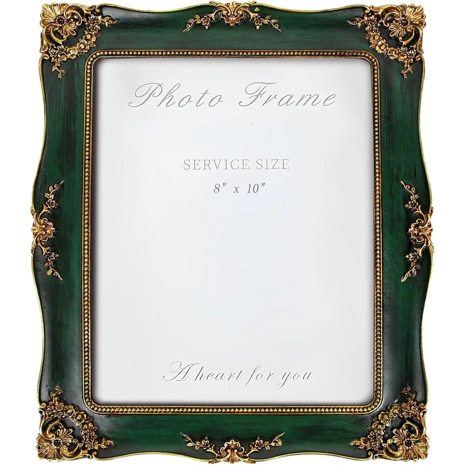 Vintage Picture Frame 8x10 Inch, Ornate Photo Frame for Wall or Tabletop Display, Antique Picture Frame with Real Glass & Hook for Home Decor - Mother's Day Birthday Gift (Green)