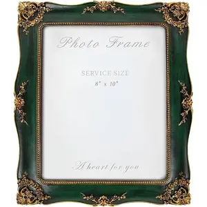 Vintage Picture Frame 8x10 Inch, Ornate Photo Frame for Wall or Tabletop Display, Antique Picture Frame with Real Glass & Hook for Home Decor - Mother's Day Birthday Gift (Green)