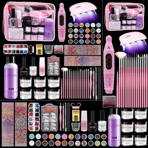 Acrylic Nail Kit for Beginners: Professional Nail Kits with Everything - Acrylic Powder Liquid Set Nails Kit With Drill and UV Light - Beginner Nail Tech Kit for Home Salon in Pink Bag