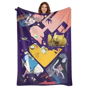 Adventure Time Flannel Blanket Cartoon Character Pattern Super Soft Lightweight Warm Cozy Throw Blanket Perfect For Couch Bed Travel Dorm Room Decor Gift Birthday Christmas For Cartoon Lovers Fans Teens Boys Kids Her Him