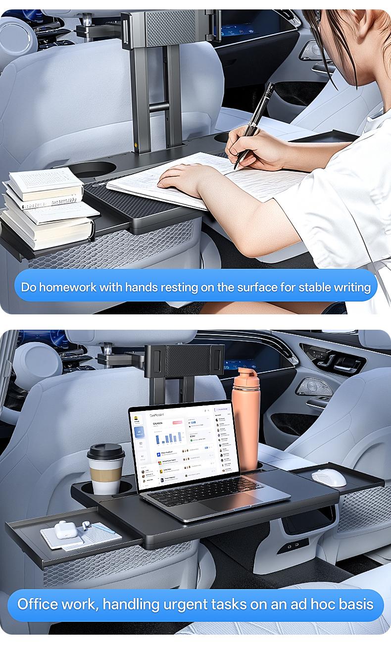 Multi-Use Car Back Seat Tray Bracket, Extendable Adjustable, Foldable Easy Install 10kg Sturdy Support, Space-Saving Mobile Office for Remote Workers, Fits Cup Phone Laptop, for Students Travelers