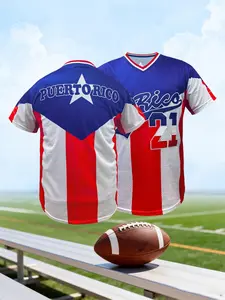 Puerto Rico 21 Vintage Baseball Jersey, Casual Short Sleeve V Neck, Breathable Embroidered Baseball Uniform, Unisex All Seasons, Sportswear for Outdoor Sports and Competitions, Sport Top