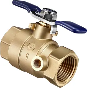 Brass Backflow Ball Valve with Test Port, 1 Inch FPT Threaded Shut Off, Full Port Ball Valve for Residential Water Plumbing