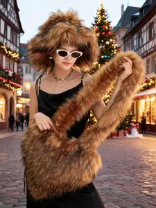 Women's Solid Color Plush Heart Shaped Crossbody Bag & Hat Set, Fashionable Bag & Hat Set for Daily Used, Casual Trendy Versatile High-quality Daily Commuting Bag Set