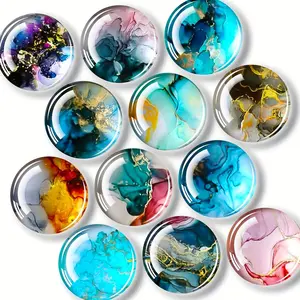 12Pcs Glass Strong Refrigerator Magnet Fridge Sticker,Marble Crystal Fridge Magnets Decoration for Crafts,Fridge Magnets