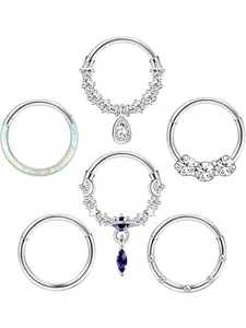 6Pcs 16G 18G Nose Ring Surgical Steel Septum Ring CZ Cartilage Earrings Helix Piercing Jewellery Tragus Earrings Set Gold Silver Nose Ring Hoop Nose Piercings Septum Piercing Jewellery