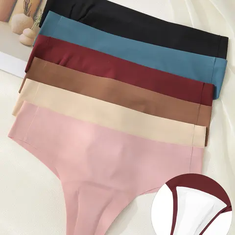 6 Pcs Women's Seamless No Show Thong Panties, Drop Waist Knicker, Anti-Chafing Yoga Fitness Underwear, Invisible Triangle Line, Casual All Seasons, Plain Pattern, Casual Comfy Panties