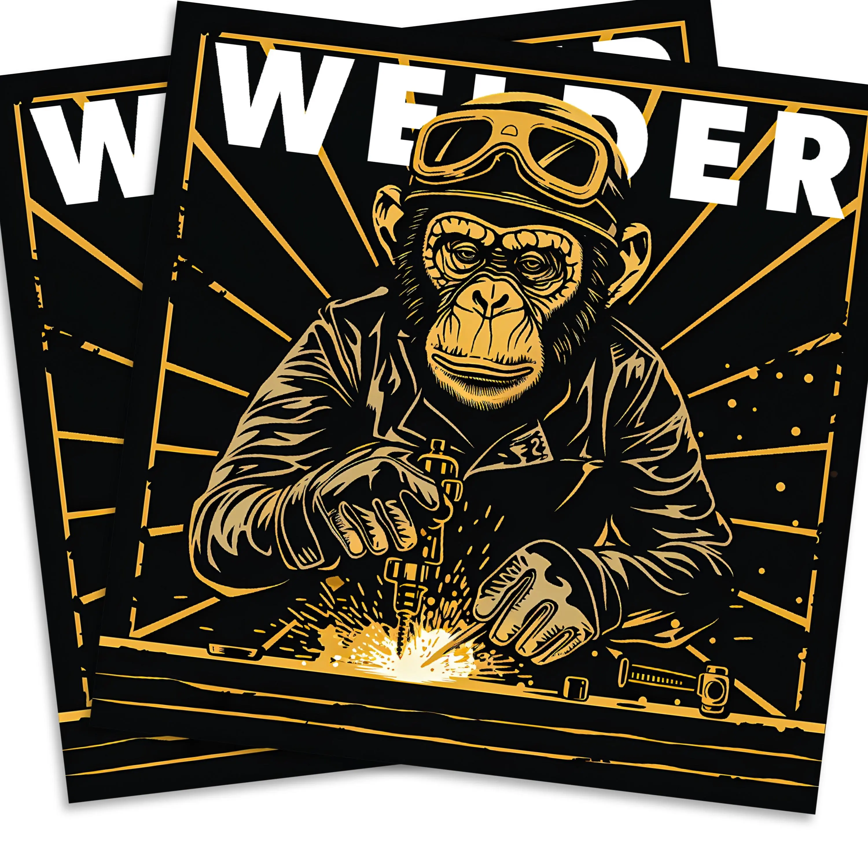 Welder Monkey Sticker Cool Animal Stickers Funny Decals Hard Hat Sticker Decal Occupation Stickers Unique Stickers Welder Gift Profession Stickers - 5 Inch 2 Pack - PLST0018