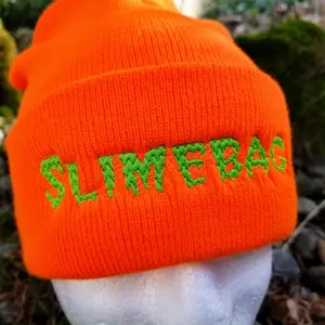 Slimebag Embroidered Beanie, Neon Orange Winter Hat