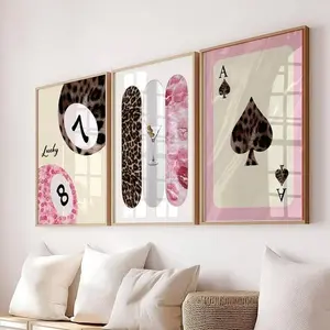 Skateboard Preppy 8 Ball Print Retro Wall Art, Y2K Wall Decor, Trendy Dorm Decor, Pink and Leopard Print, Bedroom Poster, Instant