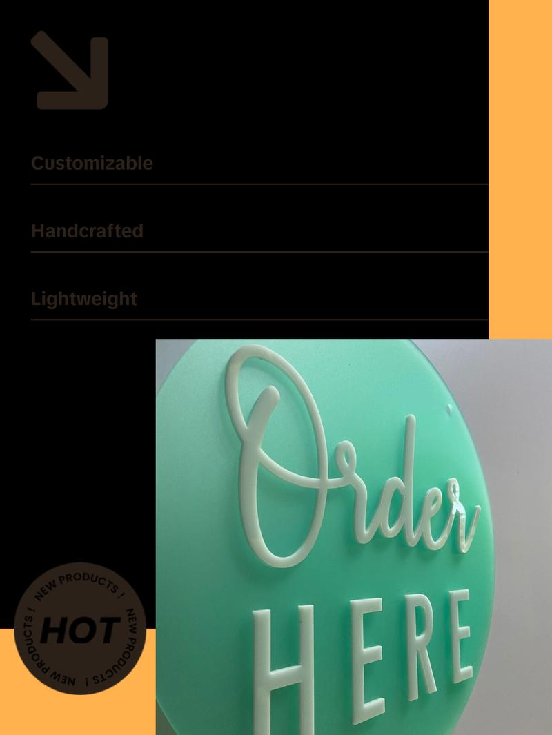 Order Here Pickup Here Sign | Semi Transparent Aqua Acrylic Cafe Decor | Custom Restaurant Bakery Ice Cream Food Truck Display | 12x12"