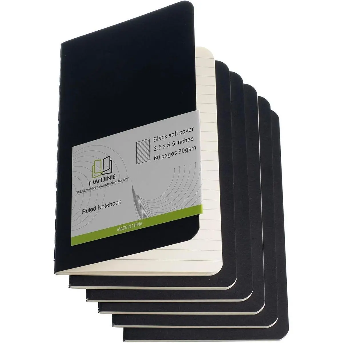6 Pack Mini Pocket Notebooks, 3.5x5.5, Lined, Black Cardstock | Smooth black cardstock cover, 60 lined pages. Pocket journal for travel, office, school, daily notes & sketching.