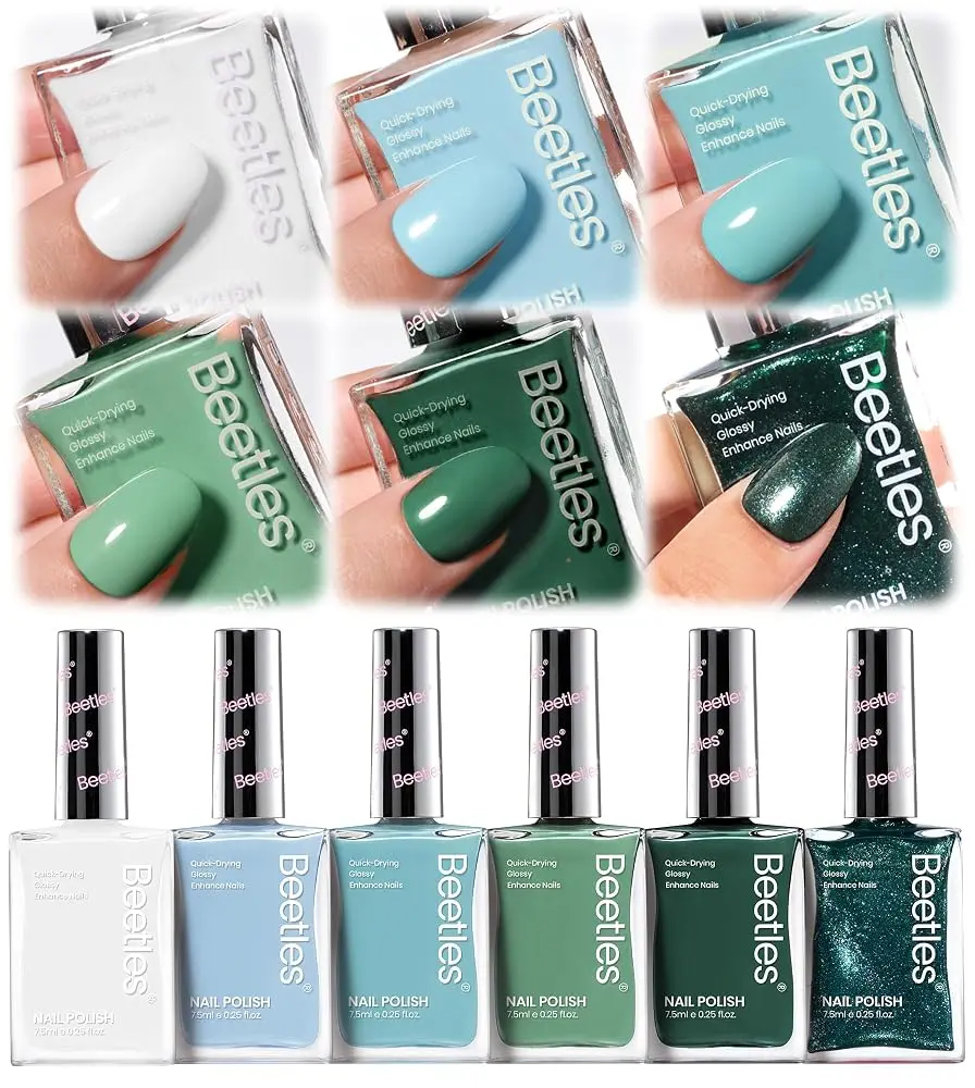 Beetles Green Color Nail Polish Set,No UV lamp needed,Long Lasting & Quick Dry,Clear for Women,Nails Art,Nails at home,Manicure Beauty Products Pigment Translucent   #cozyvibes #effortlessbeauty  Salon   Daily Gift Cutics Cosmetic