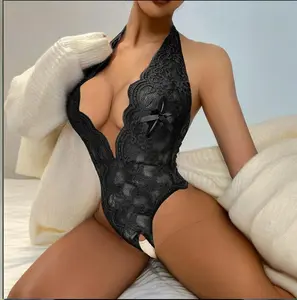 Women's Sheer Mesh Teddy Lingerie, Soft Lace Deep V Backless  for Christmas Romantic Intimacy,Gift for Girlfriend