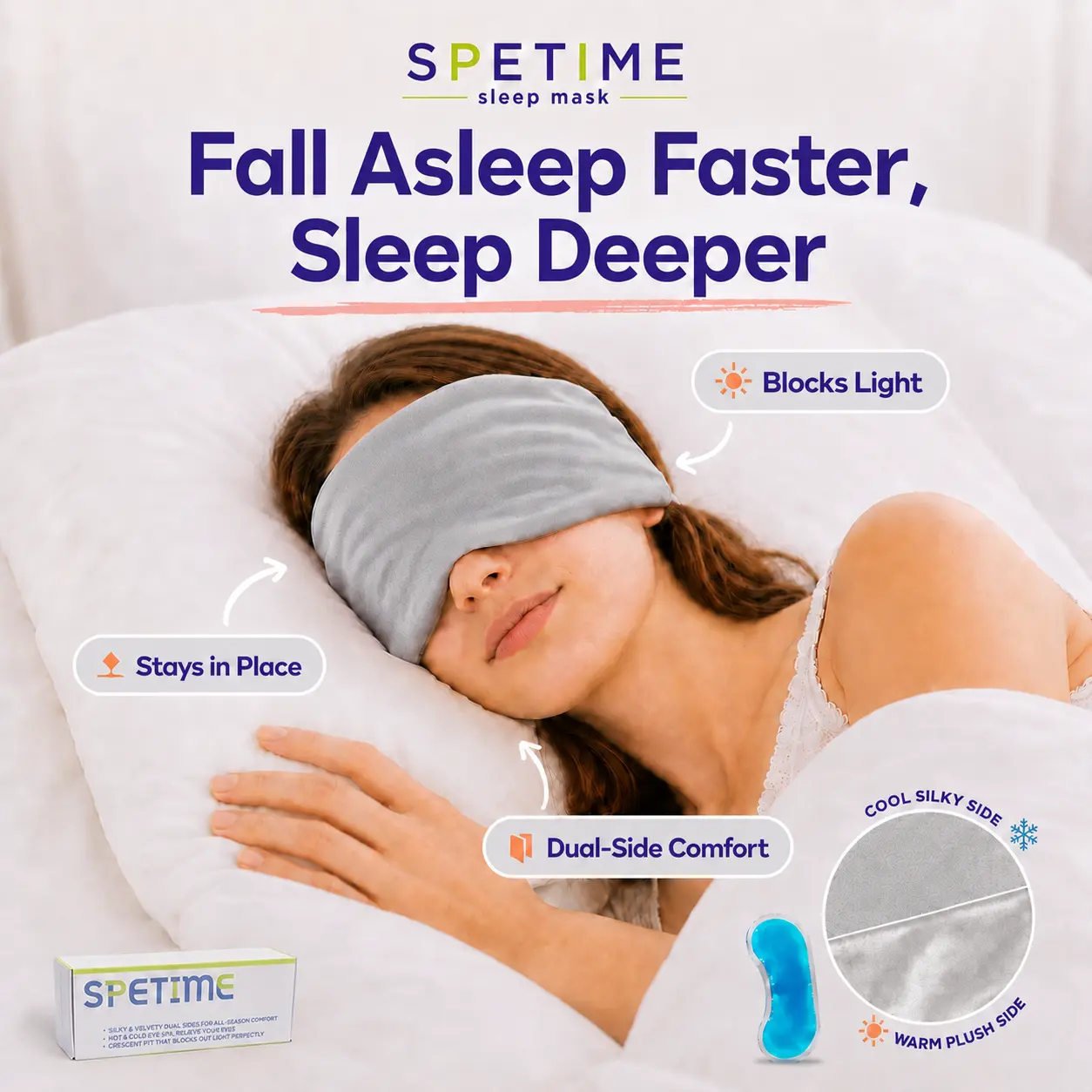 Spetime 2026 Upgraded Gentle Weighted EyeMask,Reversible Blackout Sleep Mask forWomen & Men, Heated & Cooling Eye Mask ForDry Eyes, Adjustable Velcro Strap ForSleeping,Traveling & Meditation