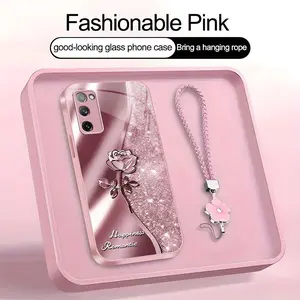 Suitable for [Galaxy S20 Fe] high-end phone case，a beautiful four-leaf clover lanyard is included,printed case, no glitter，exquisite high-quality rose pattern,a variety of colors are available for you to choose from YM99