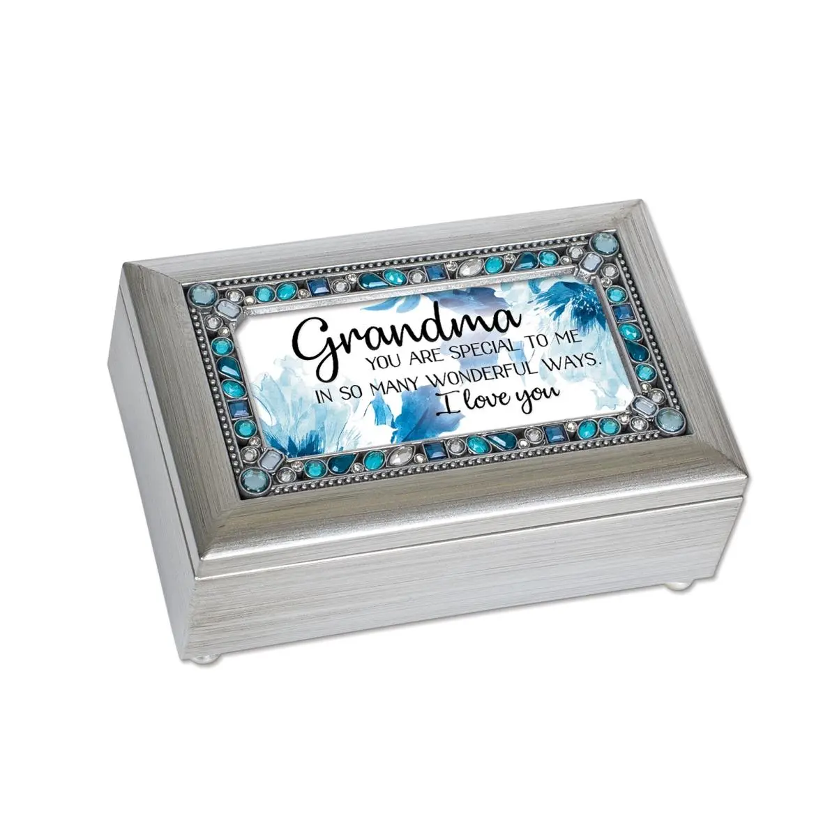 212 MAIN Manual Wound Music Box - 4x2 in., Grandma-Themed Gift with Antique Metallic Finish, Glass Accent, Photo Frame Compartment & Playable Songs, Home Decor