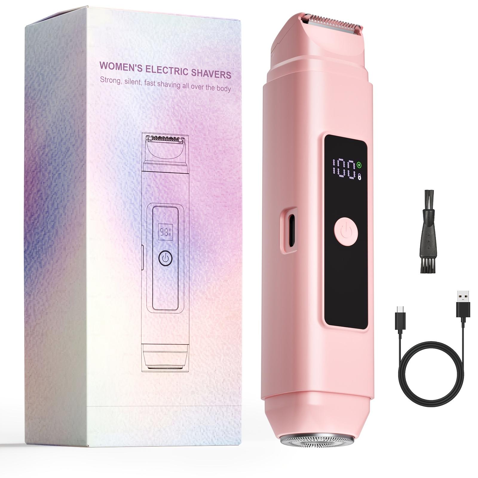 2-in-1 Bikini Trimmer for Women, Bikini Shaver with Dual Heads, Body And Facial Hair Removal, Cordless Electric Razors for Face Chin Pubic Underarm Legs, Pink