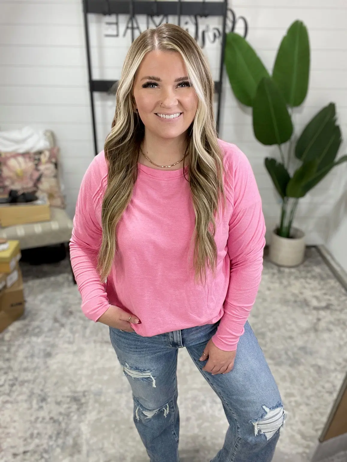 Nice to Each Other Raglan Sleeve Top in Fuchsia