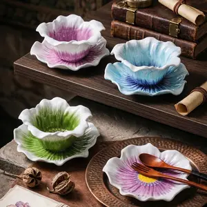 50 Orchid Series Ceramic Cups Bowls, Blue, Farmhouse Style, Durable, Microwave Safe, Easy Clean, Perfect for Gifts