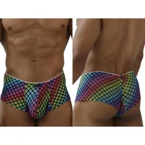 Men's Casual Rainbow Printed Microfiber Briefs, Menswear Underwear with Polyester Fabric