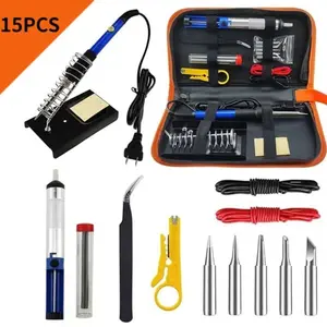 15Pcs/set 60W 220V Soldering Iron Set Electronic Iron Kit 200-450°C Adjustable Temperature Tool Kit