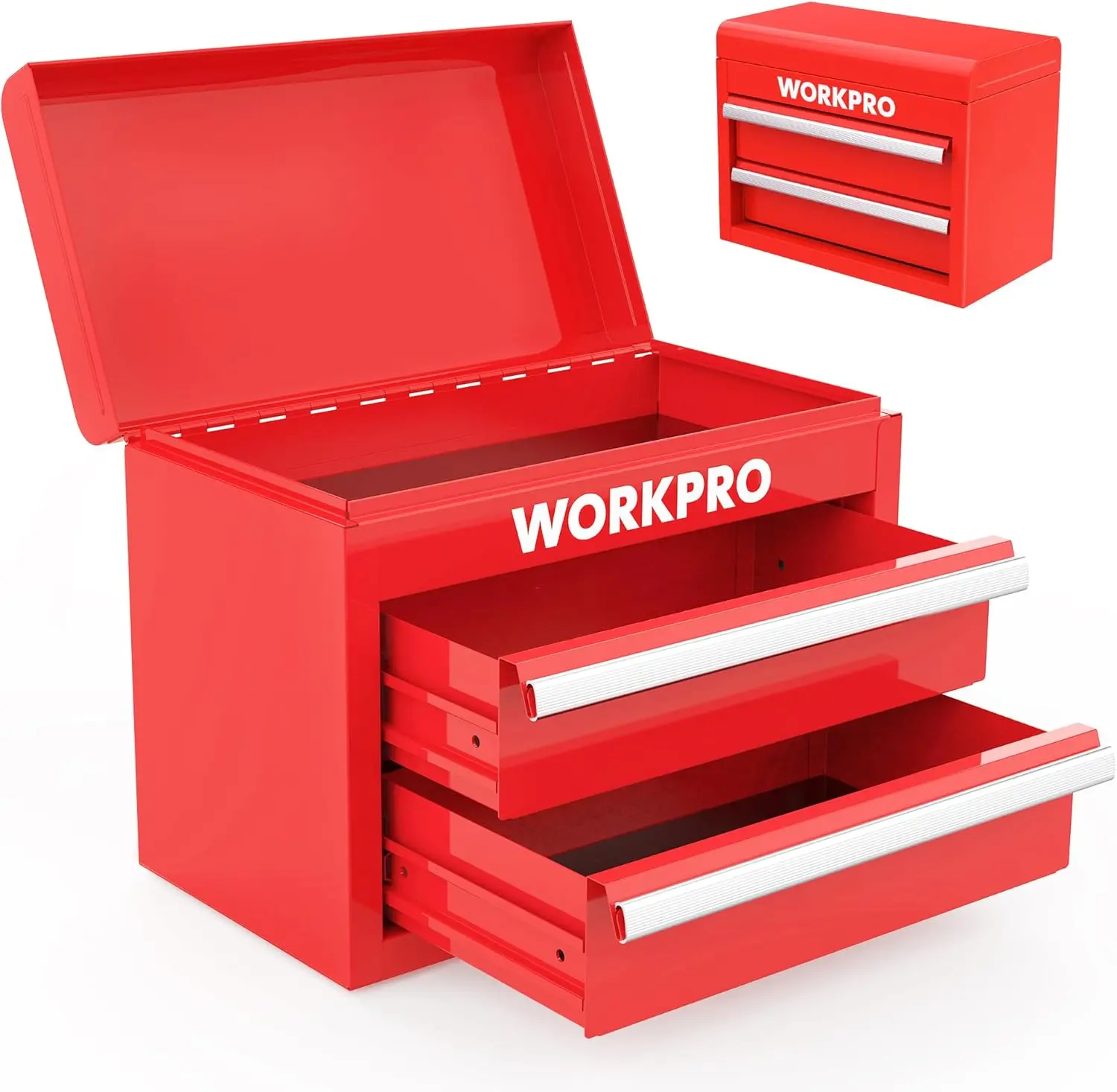 Mini Metal Tool Box with 2 Drawers and Top Storage - Small Tool Chest with PVC Liners and PP Feet Pads