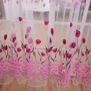 Window Curtains Romantic Tulip Print Voile Sheer Room Decor Curtain Drape Divider Valance Door Living Room Curtain