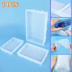 3 Pack Large Rectangular Resin Molds, Epoxy Resin Casting Deep Silicone Mold, Large Molds for Flower Preservation, Deep Pour Molds for Furniture Decoration, DIY Wedding Bouquets, Valentine's Day Gifts