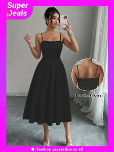 Women's Solid Color Cami Dress, Elegant Chic Fashion Casual Midi  Dress for Daily Outdoor Wear, Women Dress for All Seasons, Womenswear