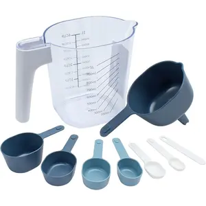 COOK WITH COLOR Measuring Cup Set - 9 PC. Nesting Stackable Liquid Measure Cup, Dry Measuring Cups and Spoons with Funnel and Scraper (Multi Colored) Kitchen Plastic Utensils Scoop