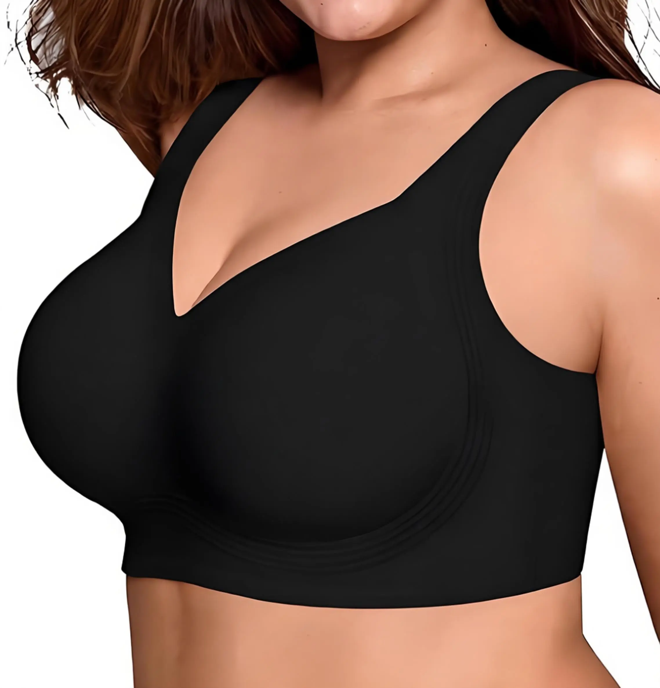 Women's smooth V-shaped bra, wire-free and seamless deep V-shaped bra, suitable for everyday wear, plus size, suitable for mature women.