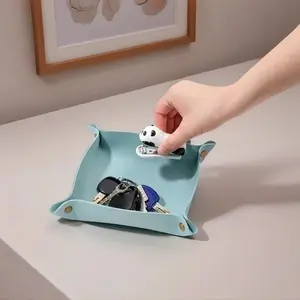 Square PU Leather Storage Box, Jewelry Storage Unit, Nordic Desktop Key Cosmetic Jewelry Tray, Cosmetics Organizer Storage, Creative Fashion Display Plate