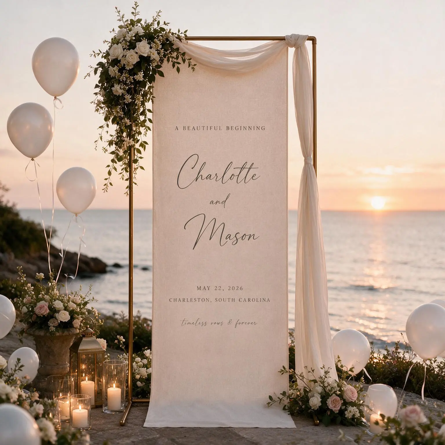 Personalized Linen Wedding Banner, Custom Name Date Ceremony Sign, Modern Boho Reception Backdrop